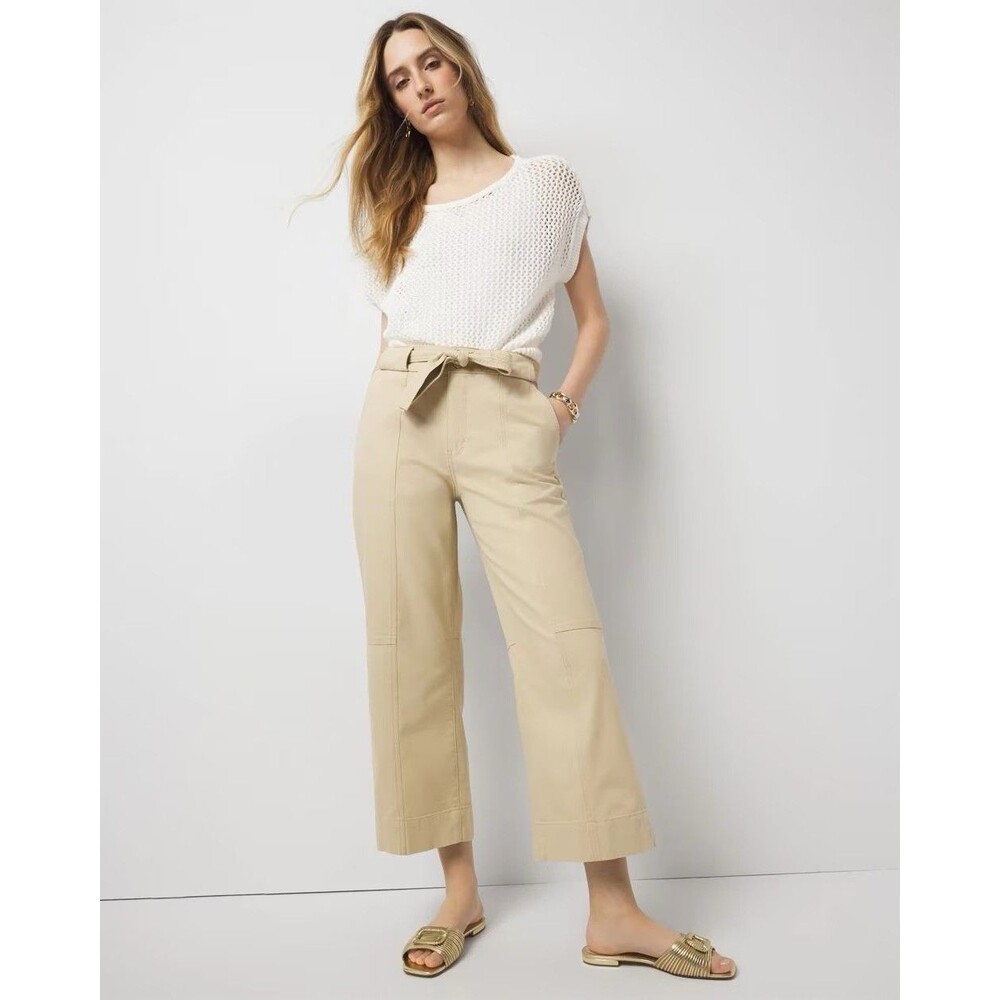 WHBM Extra High-Rise Pret Belted Wide Leg Cropped Tan 8 Colette Pants Minimalist